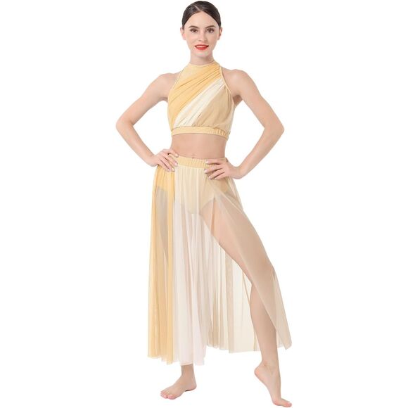Lyrical Champagne Dance Costume Two Piece Outfit Sz M - Picture 4 of 9